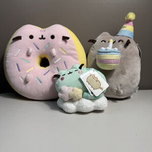 Lot of 3 Pusheen Cat Plush Stuffed Animals - Birthday Cloud Donut 2 NTW, 1 EUC
